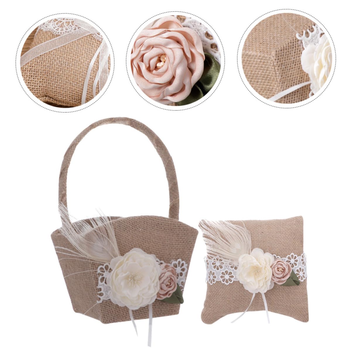 Coussin D'alliances Rond 1 Set en Lin pour Mariage Champêtre | Panier de Demoiselle D’honneur Couleur Café, Usage Fiançailles et Cérémonie, Finition Douce et Résistante