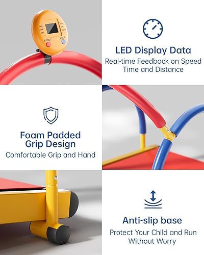 Miniatura 7 de Cinta de correr para niños con barra de asa, equipo de entrenamiento inclinado con pantalla LED, cintas de correr manuales para niños y niñas a