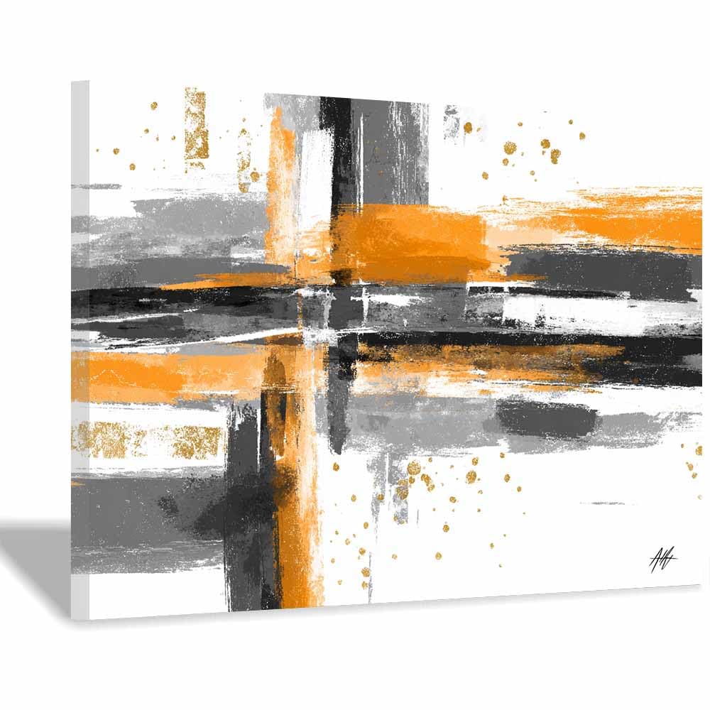 Tableau abstrait moderne gris et orange 70x100cm CUDAOO - 7