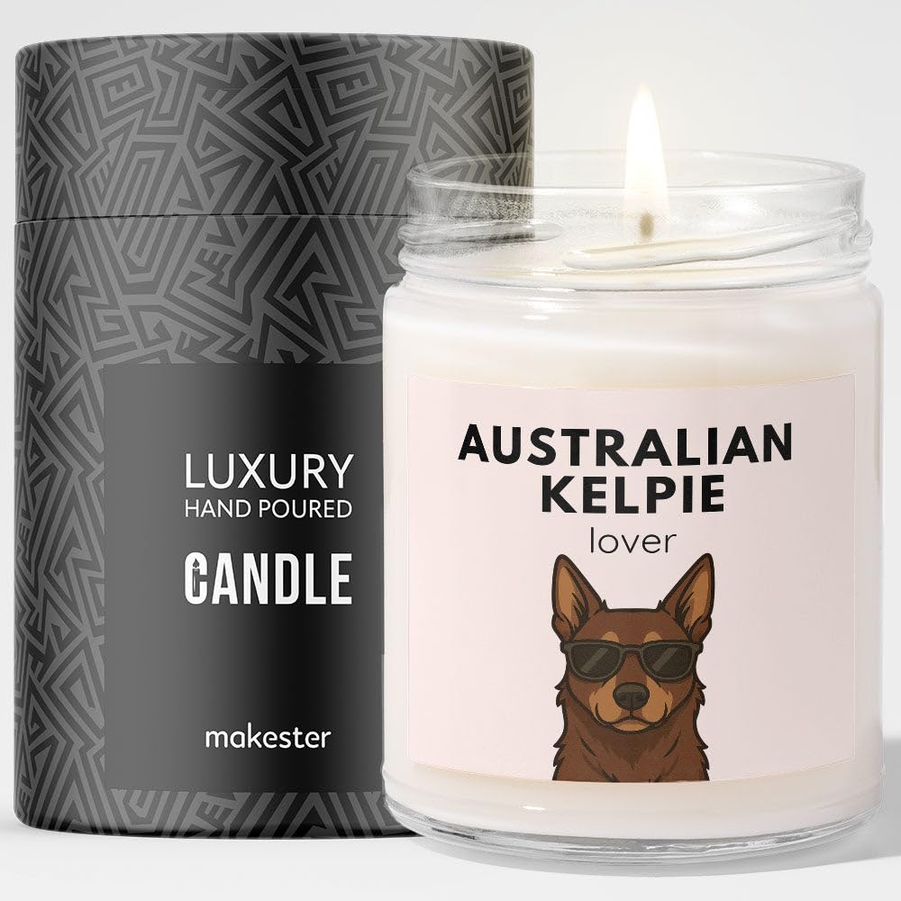 Makester Shaded/Variegated Australian Kelpie Gifts - Luxury Soy Wax Candle - Vanilla, Jasmine, Sugared Almond - Dogs In Shades