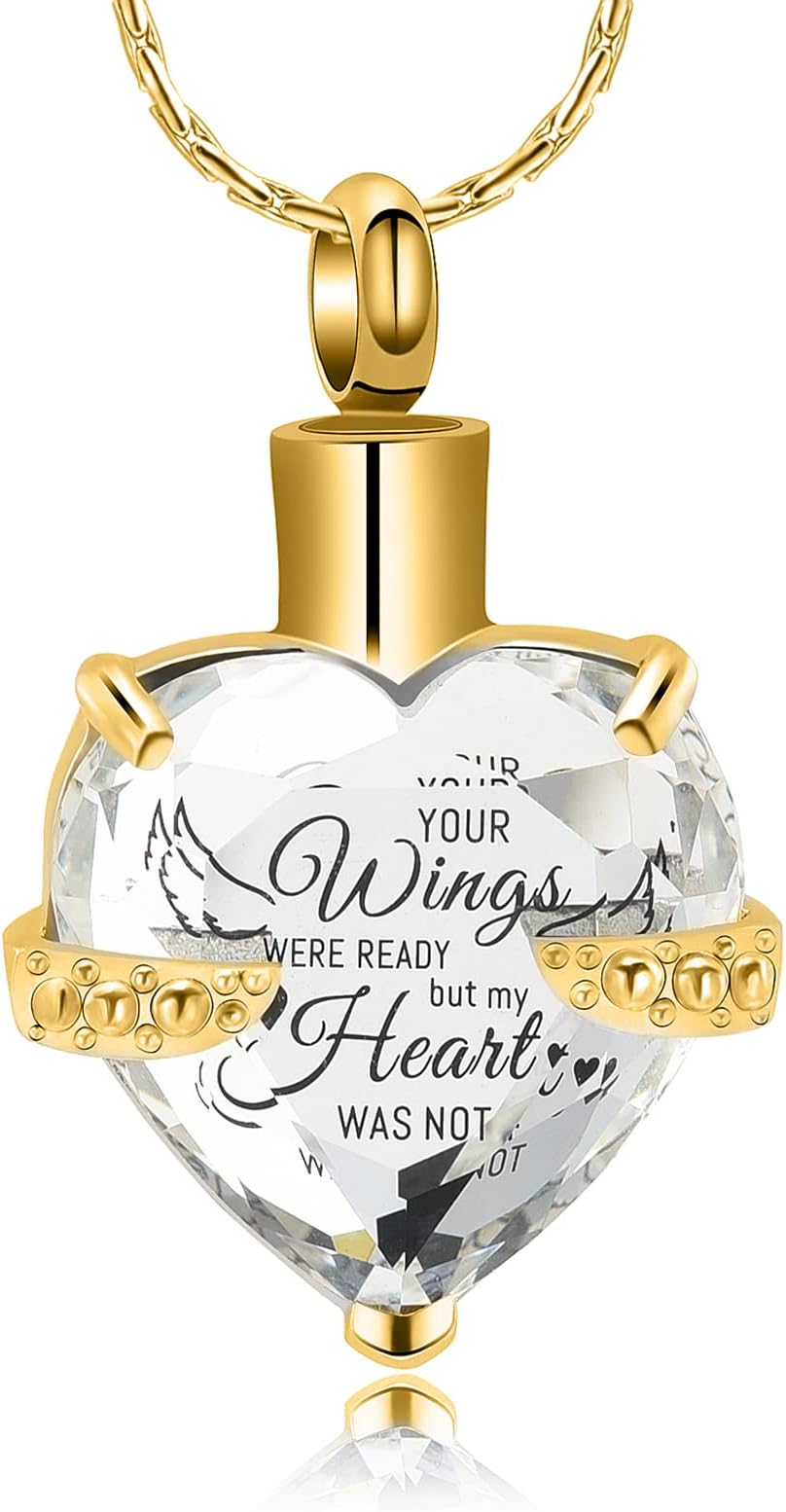 constantlife Crystal Heart Shape Cremation Jewelry Memorial Urn Necklace for Ashes, Stainless Steel Ash Holder Pendant Keepsake with Gift Box Charms Accessories for Women