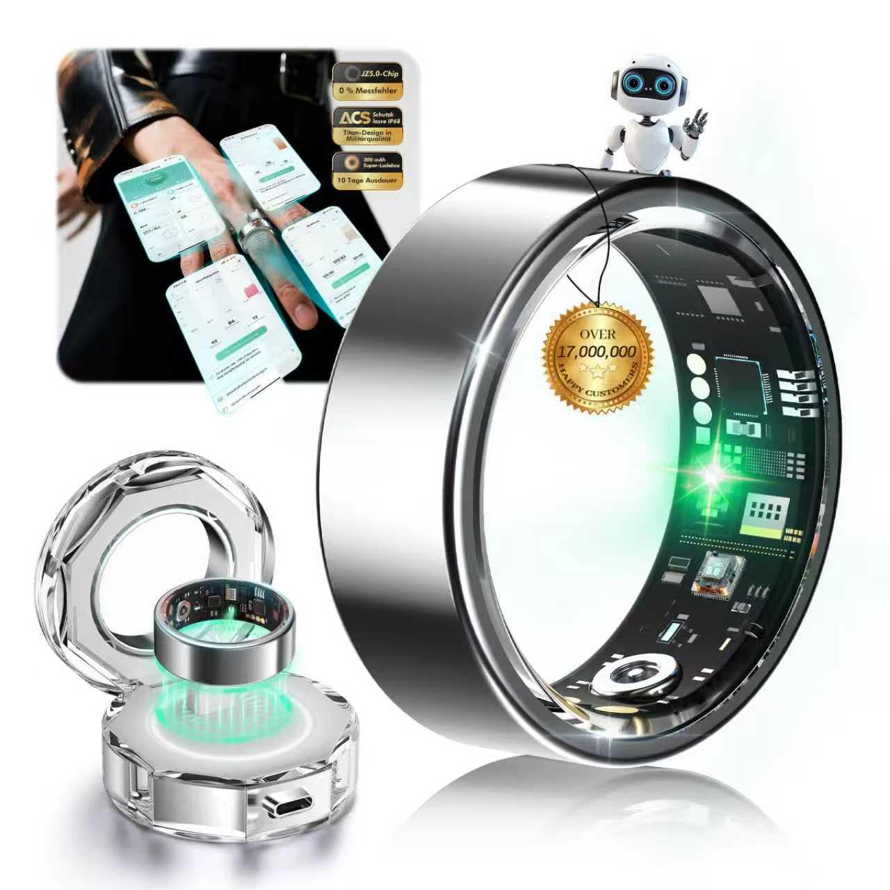 2026 TOP 1 9.0 Smart Rings and Charging Case【95.2% Step Accuracy + ±2.8 BPM HR】【IP68 + 50m – 3x Titanium Shock】Smart Ring Women & Men for Sleep Tracking Wearable Device, SpO2, Fitness Silver 10#
