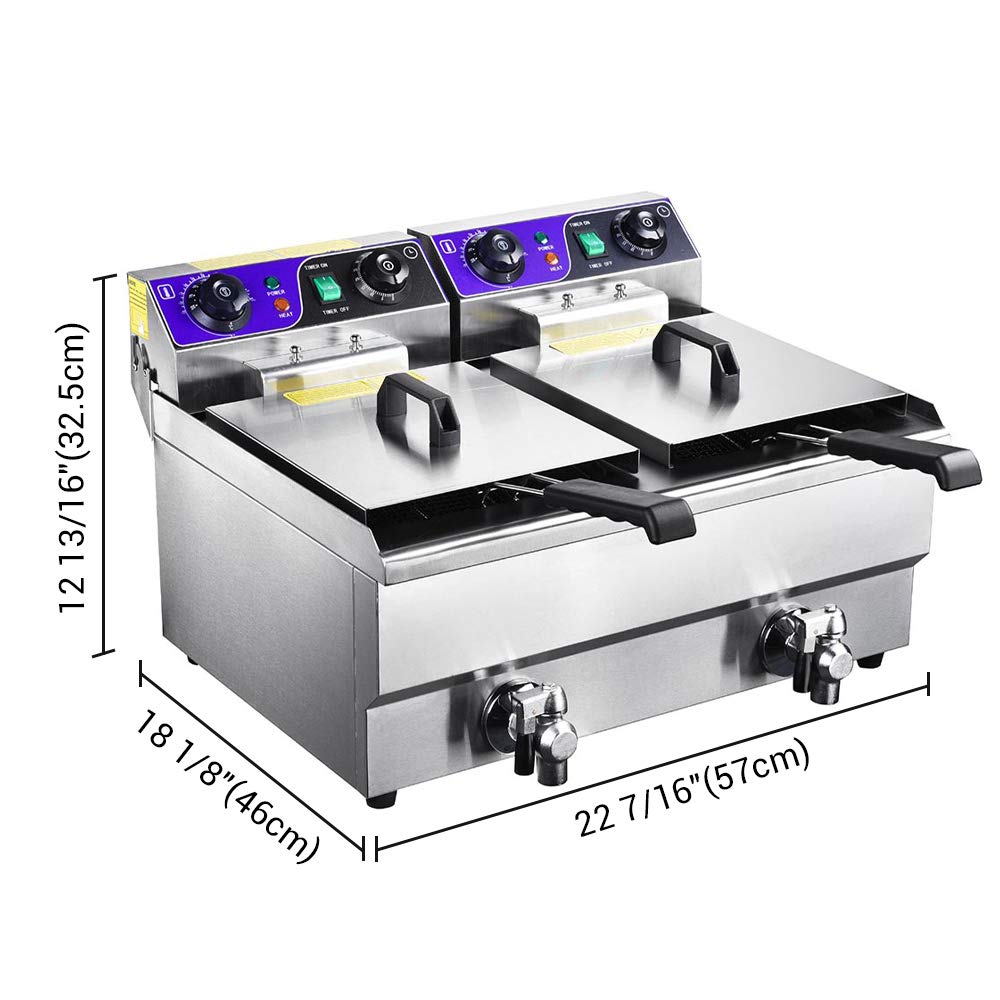 WeChef Commercial Dual Tanks Electric Deep Fryer with Basket Timers