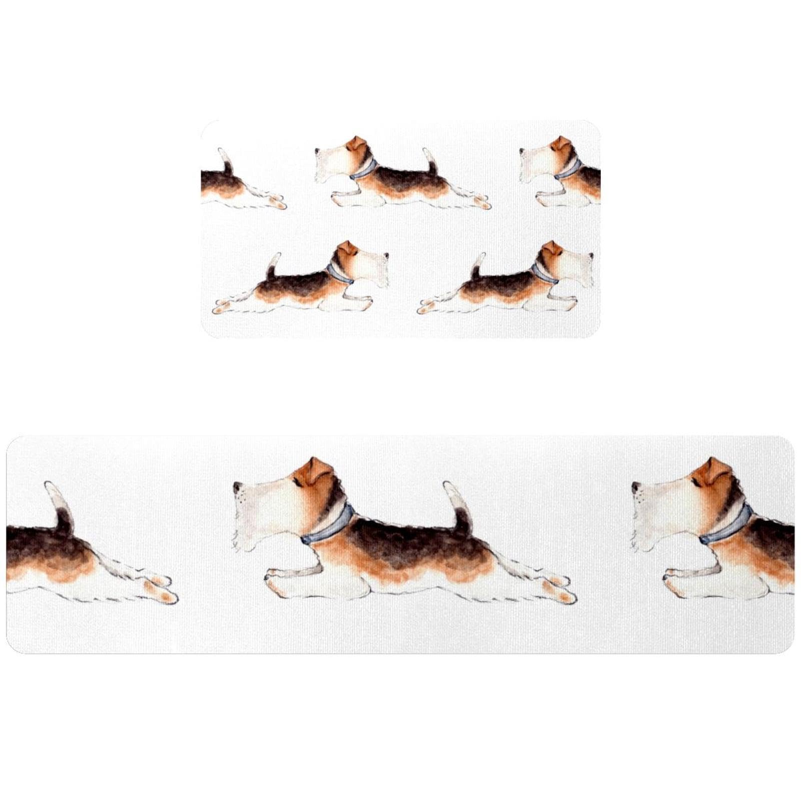 Tapetes de cocina lavables y alfombras absorbentes de 2 piezas con diseño de perro acuarela
