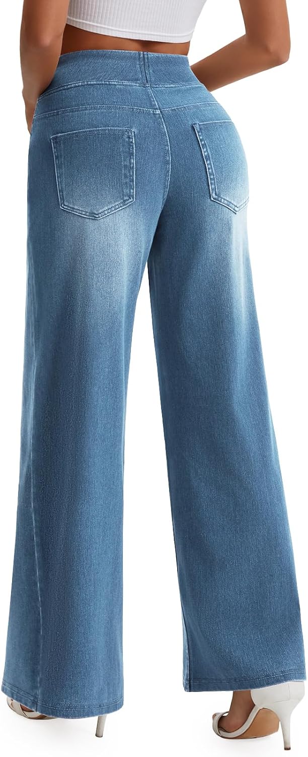 Women's Wide Leg Jeans Stretchy Sweatpant High Waisted Denim Pants image 2