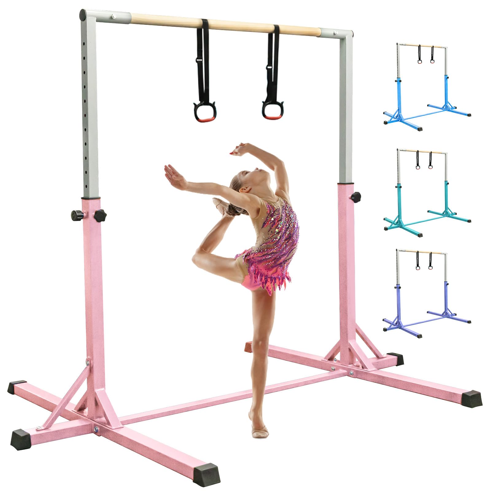 FBSPORT Barra da ginnastica orizzontale con anelli da ginnastica per bambini, regolabile in altezza a 13 cm, per allenamento per bambini, attrezzatura da allenamento per casa, palestra, interni,