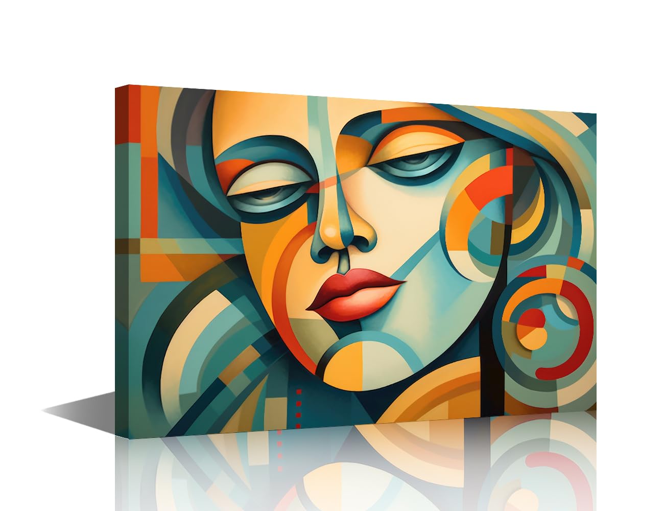 Wall Art Decor Minimalist Abstract Woman Face Picture Colorful Overlapping Shapes to Create A Portrait of A Beautiful Woman Wall Home Hanging for Bedroom Bathroom Living Room Office(16"Wx24"H)