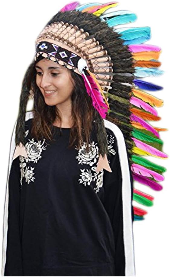 E38-Extra Large Colorful Feather Headdress (43 Inch Long)