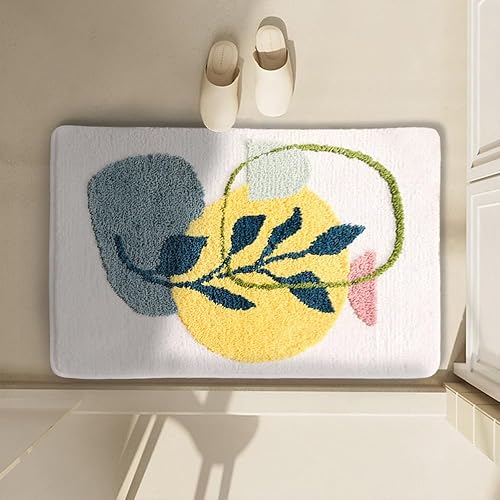 Miniatura 9 de Tapete de baño bohemio con diseño de plantas de arte abstracto, color marrón, lavable, antideslizante, esponjoso, absorbente de agua, de microfibra,