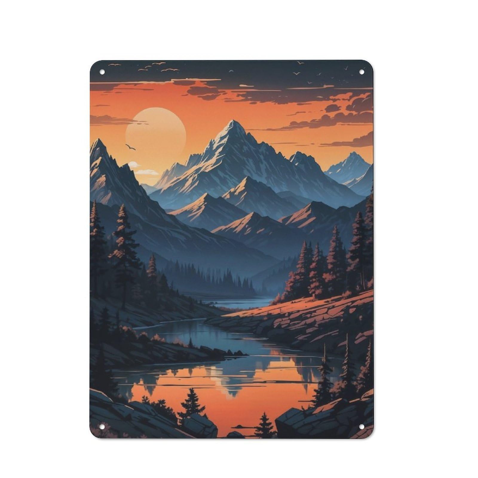 Junmoney Sunset In The Mountains Rustic Metal Sign 40X30cm Featuring For Living Room Wall, For Vintage Wall Decor Fans, For Metal Sign Collectors