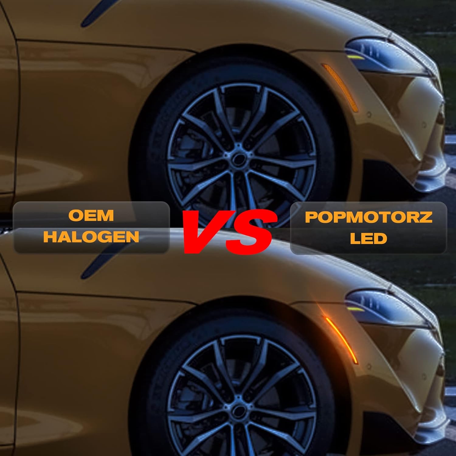 POPMOTORZ Led Front Fender Side Marker Lights with 72 SMD LED chips Replacement ForT-oyota Supra 2020 2021, Amber Smoke Lens Front Bumper Day Running Light Parking Lamps - 2 Pack