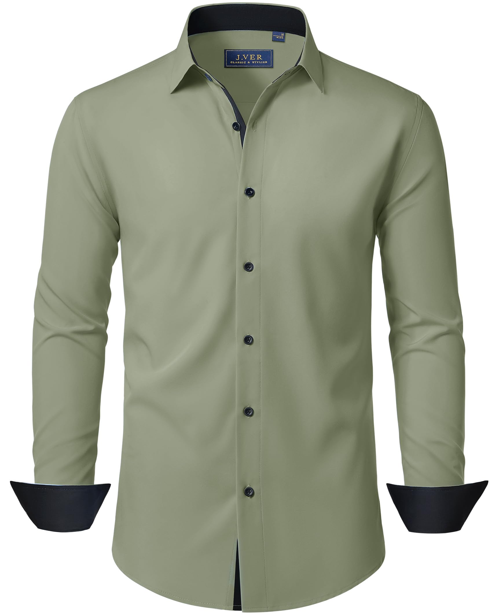 J.VER Hemd Herren Stretch Langarmhemd Freizeithemden Hochzeit Oberhemd Grün Knitterfreie Lässige Männer Büro Herrenhemd, M