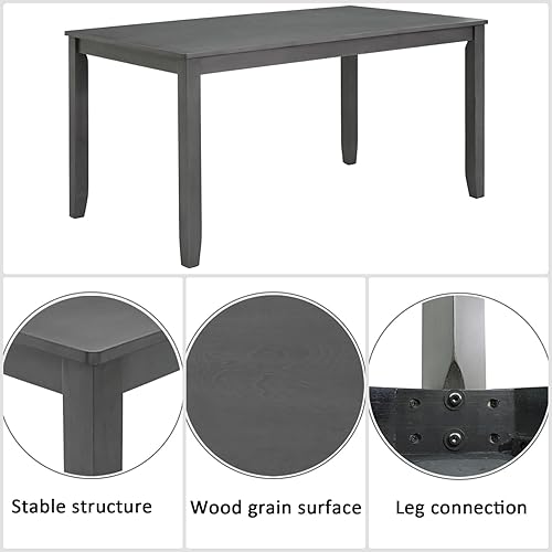 Miniatura 4 de Juego de mesa de comedor Trygoal para 6, juego de mesa de comedor de 6 piezas estilo granja con mesa rectangular, 4 sillas tapizadas con respaldo y