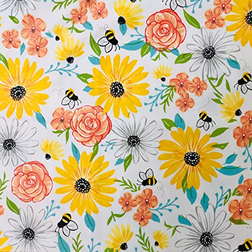 Mainstream International Bumblebees Buzzing Around Bright Spring Flowers Vinyl Flannel Back Tablecloth (52 X 52 Square), Black #TOP2