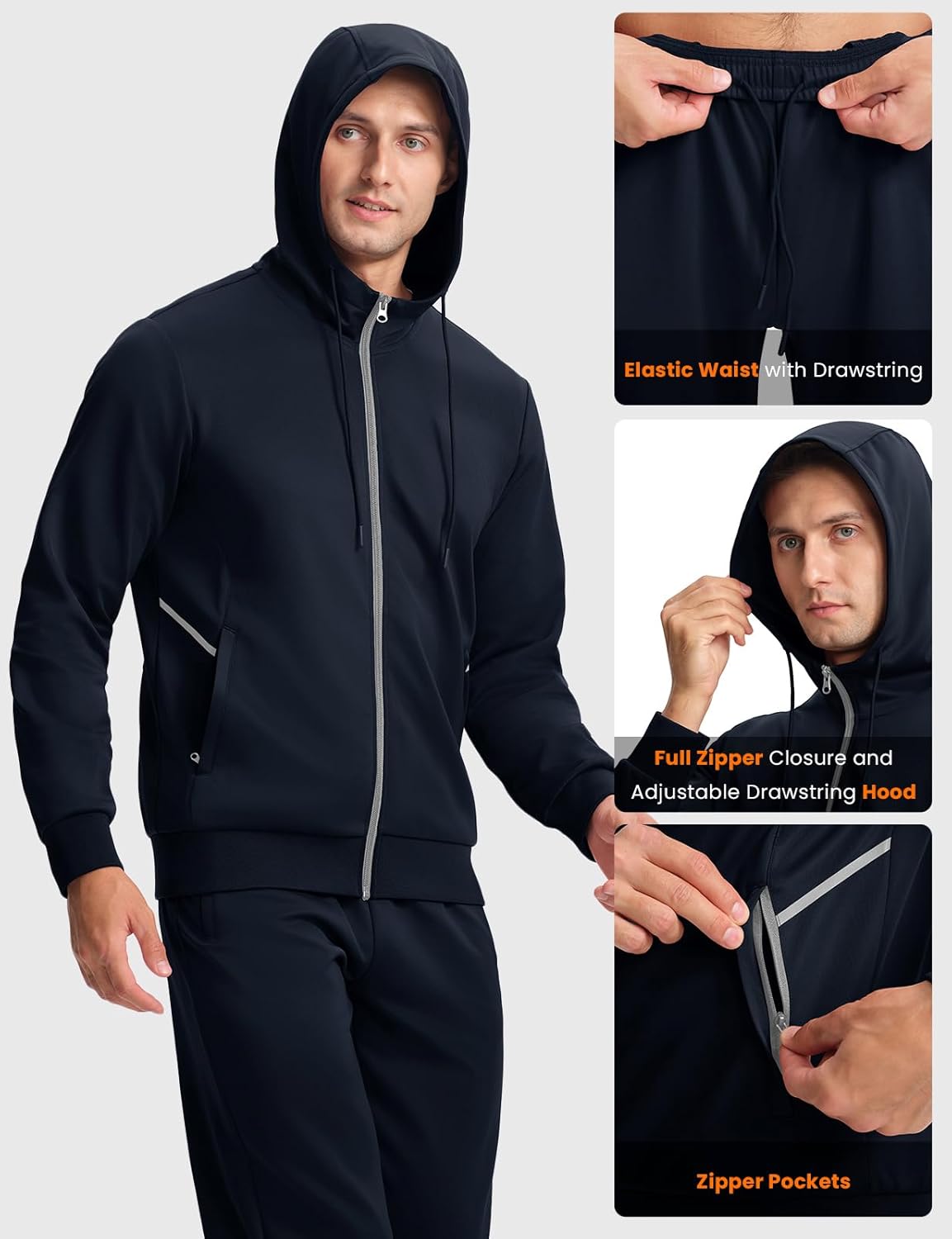 BASUDAM Men's Tracksuits Sweatsuits Set Hooded Sweat Track Suits for Men 2 Piece Warm Up Full Zip Athletic Sports Activewear - Image 4