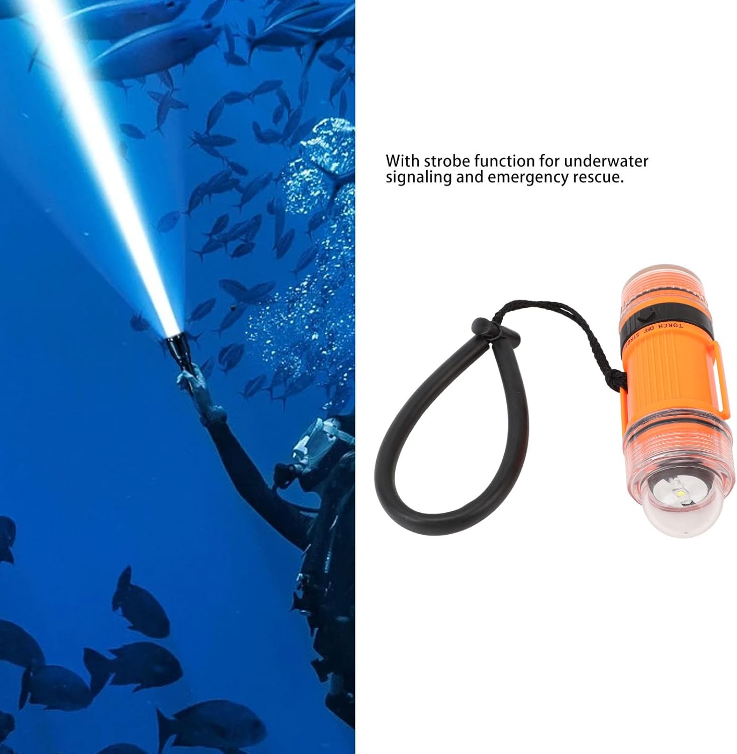 Diving Strobe Flashlight, Underwater Strobe Light with High Brightness 500LM Strobe 130LM Flashlight 60m for Diving Camping Outdoor