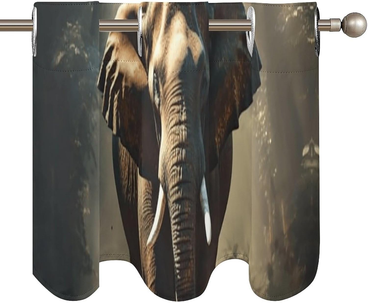 Elephant in The Forest Valance for Windows, 2 Pack Kitchen Curtains Modern Home Decor, Soft Blackout Window Curtains for Living Room & Bedroom, 18 X 52 Inch