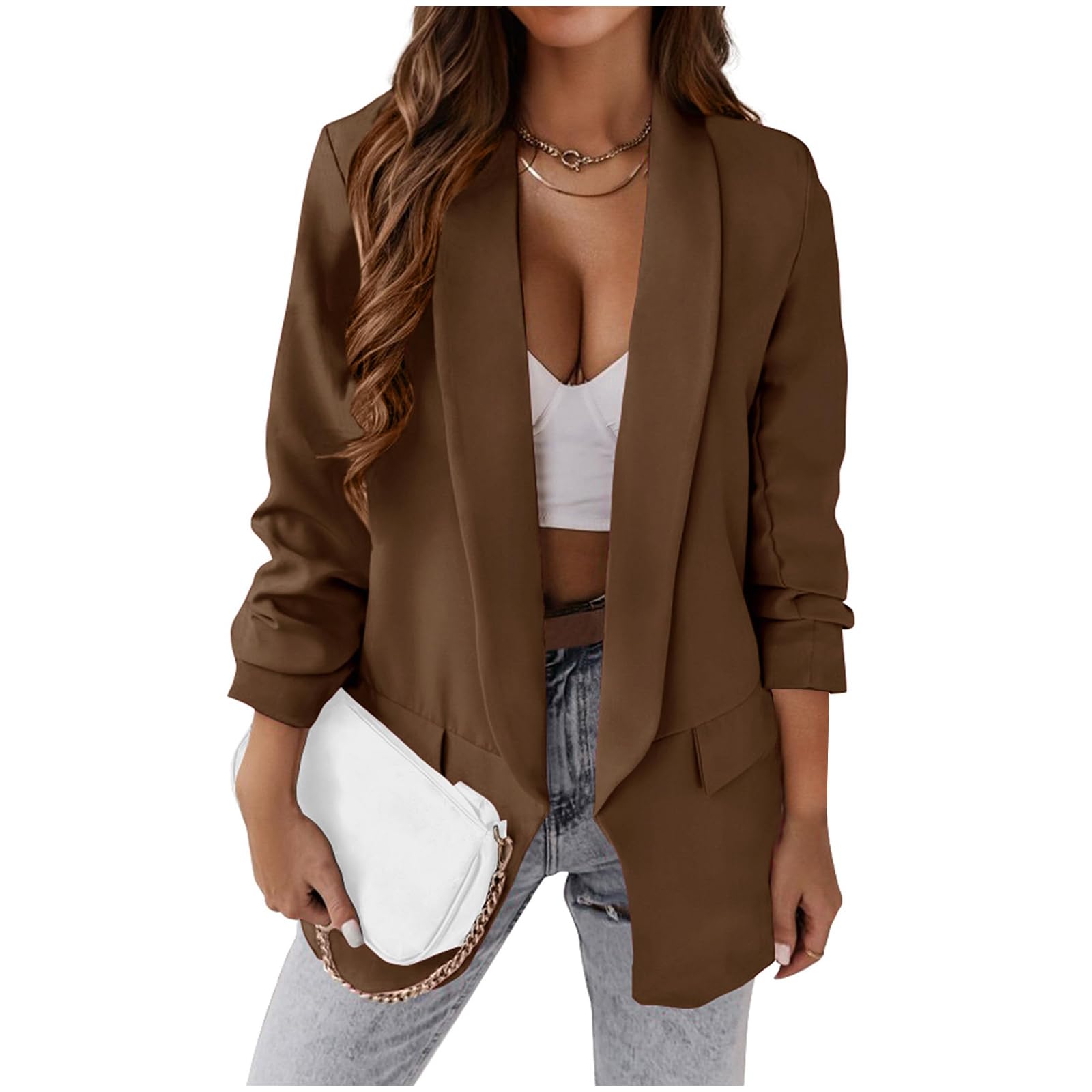 Womens Casual Blazer Long Sleeve Open Front Blazer Jackets Business Dressy Work Office Blazers Suit Jacket Coat