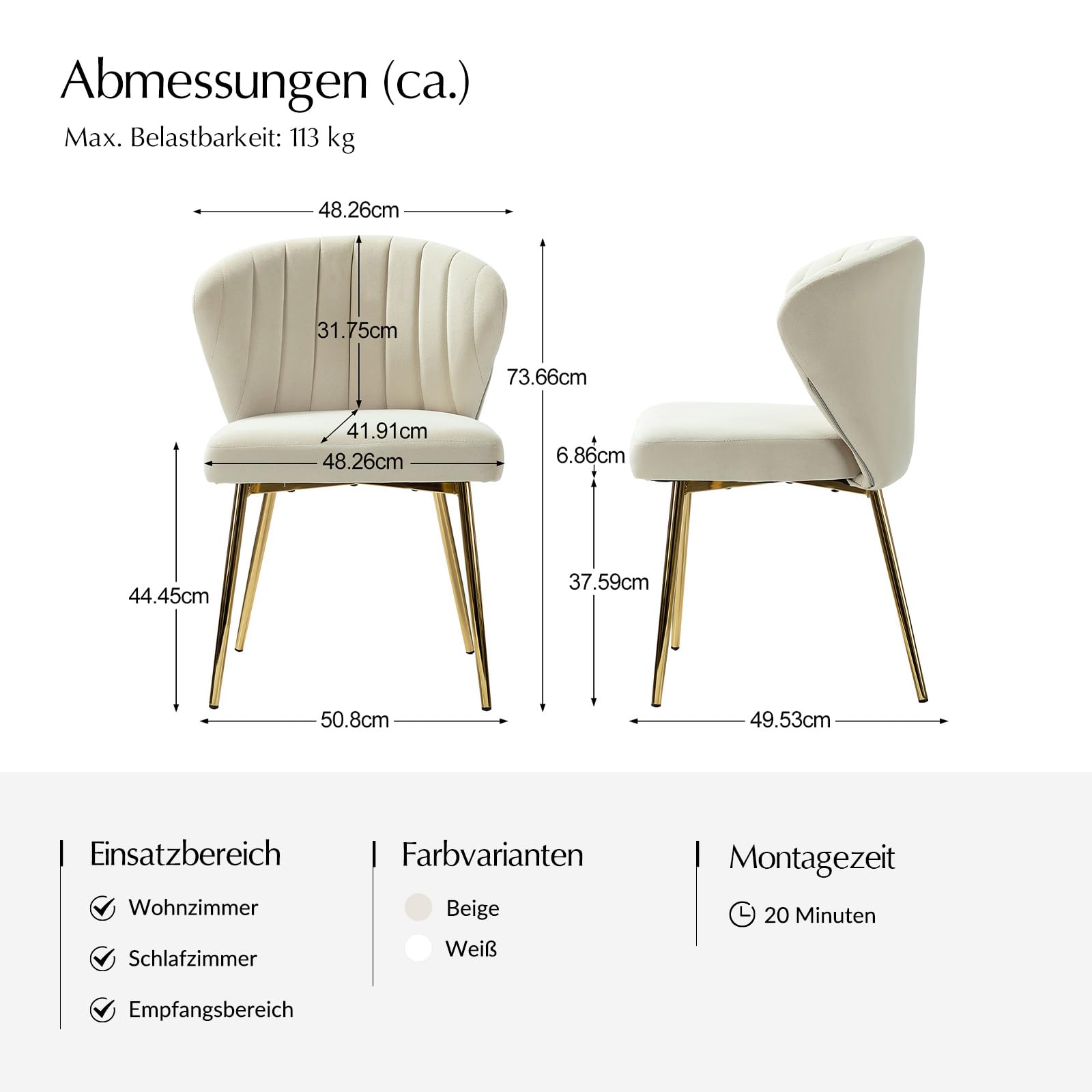 HULALA HOME Esszimmerstühle Modern Küchenstühle aus Samt Stühle Esszimmer mit Metallbeine Esstisch Stühle Schminktisch Stuhl für Wohnzimmer, Beige