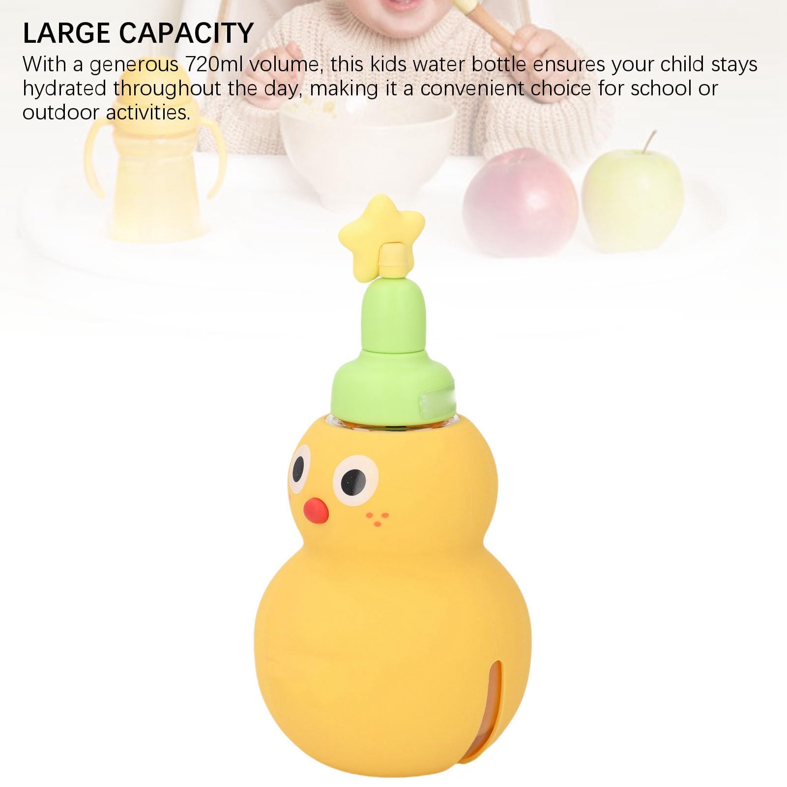 Bottiglia D'acqua Carina per Bambini, Antiscottatura, a Forma di Zucca, da 720 Ml, per Scuola e Parchi, in Plastica Gialla, in Silicone