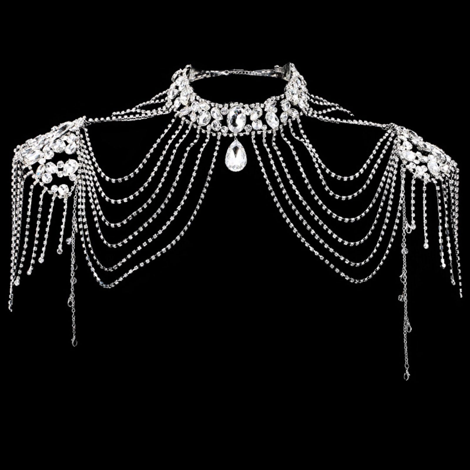 Mehrschichtige Metall Schulterkette, verstellbarer Körperschmuck, Rückenkettenschmuck, verleiht Outfits Charme, geeignet für den Brautkörper von Frauen