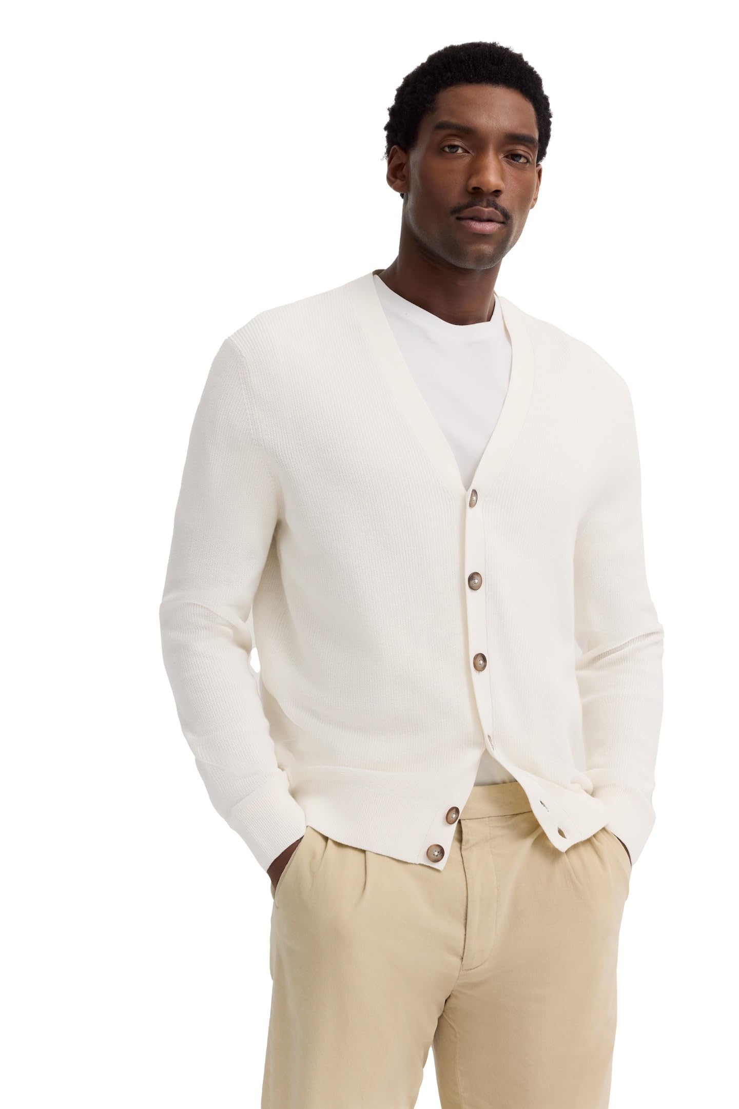 bugatti Herren Cardigan 7600-85530D Regular Fit V-Ausschnitt Knopfleiste RIPP-Struktur stilvoll bequem vielseitig