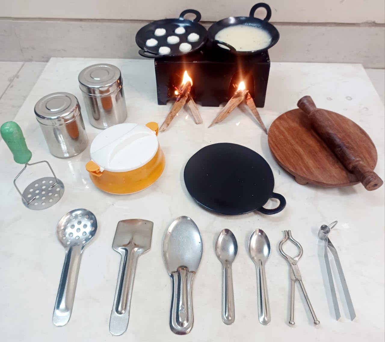 Toys Real Cooking Iron Miniature Kitchen Set for Kids Girl Girls (Double Stove Super Delux)-image-21