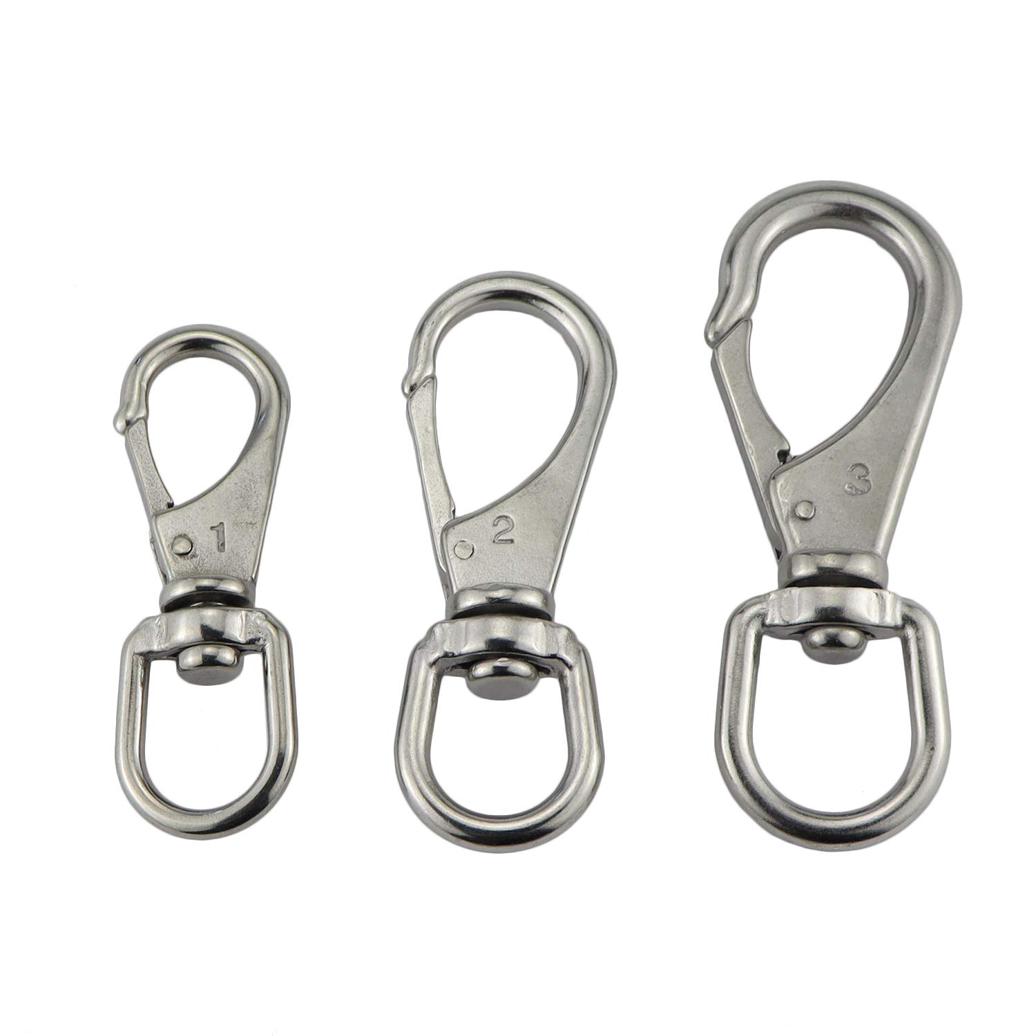 Paquete de 4 ganchos giratorios de acero inoxidable 304 (soporte 2#/M6), clips universales de buceo marino, hebillas de resorte para comederos de pájaros, cadenas de mascotas, collares, llaveros y más