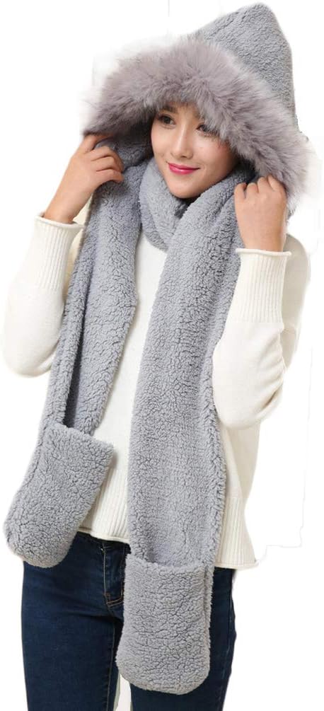 3 in 1 Women Multi-functional Soft Warm Cute Fleece Christmas Antlers Panda Hat Scarf Glove Set