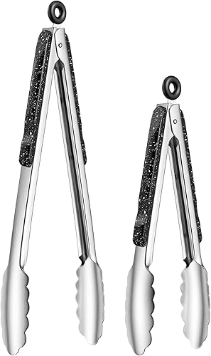 Stainless Steel Tongs for Cooking, Set of 2 (9" & 12") – Heavy-Duty Kitchen and BBQ Grill Tongs with Locking Design, Non-Slip Handle, Dishwasher Safe,Ideal for Grilling, Salad, and Everyday Cooking