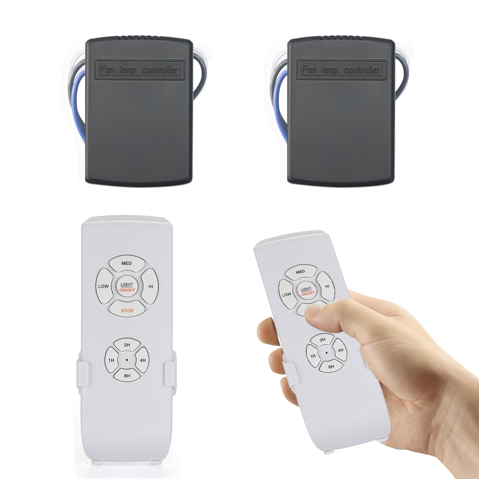QIACHIP Mando a distancia para ventilador de techo Tamaño pequeño con 3 velocidades, control de luz y 4 temporizadores para lámpara de ventilador de techo 220V 230V 2 set
