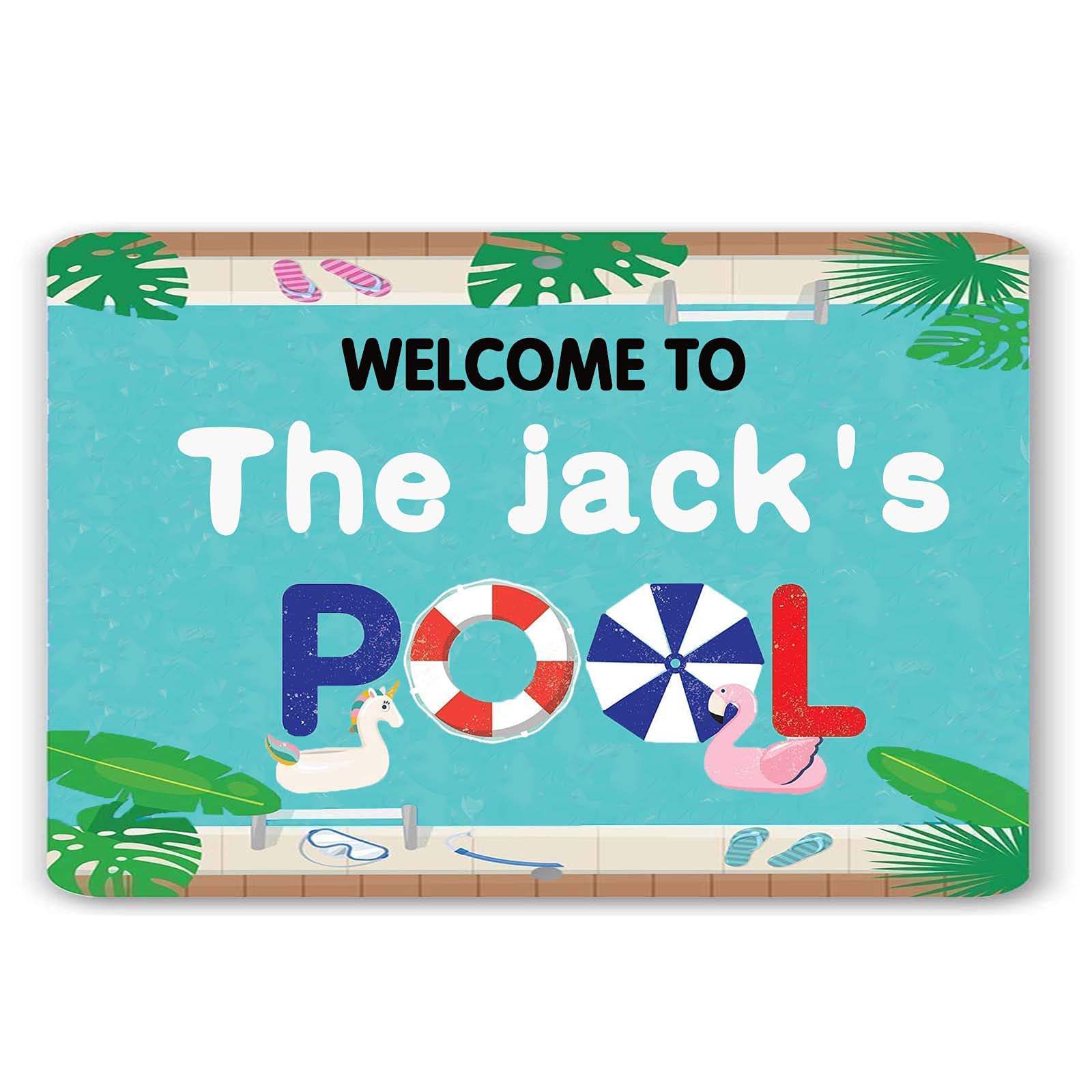 Personalized Family Name Pool Signs Welcome to Our Pool Sign for Outside Backyard Pool Wood Metal Plaque Decorations