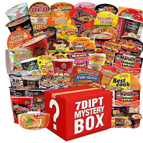 ????? Mystery Hot and Spicy Asian Instant Ramen Variety Bundle, Cups & Bowls, Including - Nissin, Nongshim, Samyang, Mama, Acecook, Tapatio, Indomie, Daebak etc. (10 Pack Assorted) with Complementary 4 Piece Hi-Chews