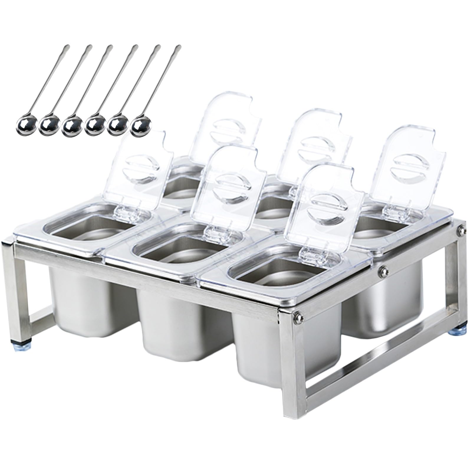 WDSOPK Stainless Steel 304 Spice Racks Shelf With Spoon Set For Buffet, Dining Countertop Standing Organization Seasoning Shelf Jar, Storage Pantry Holder (13.4x10.6x4.3in)