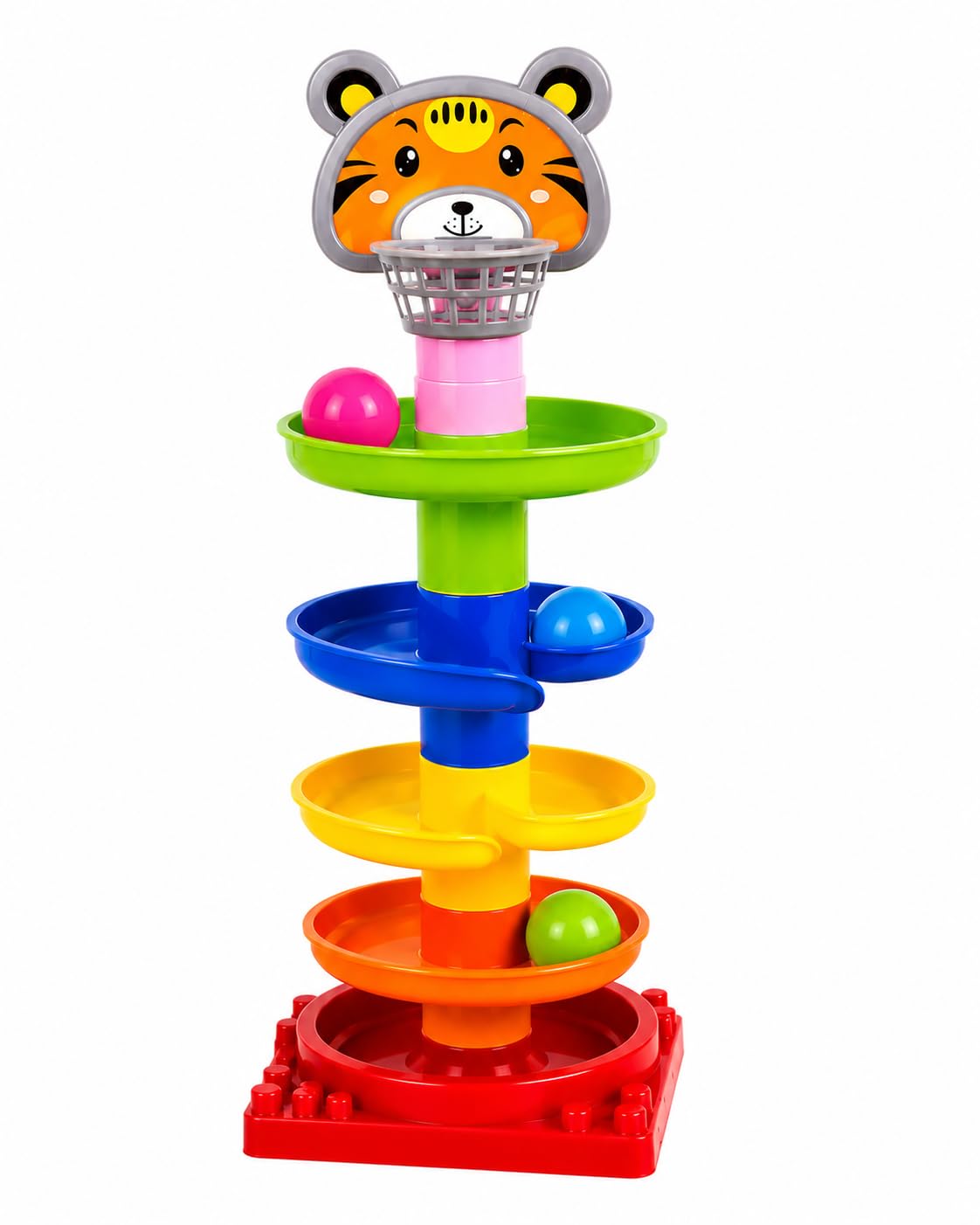 Tiger Ball Drop Tower Toy for Kids, 4-Level Spiral Track | For 1+ Years, Enhances Motor Skills, Non-Toxic Material, Sensory Development, Sturdy Base-image-22