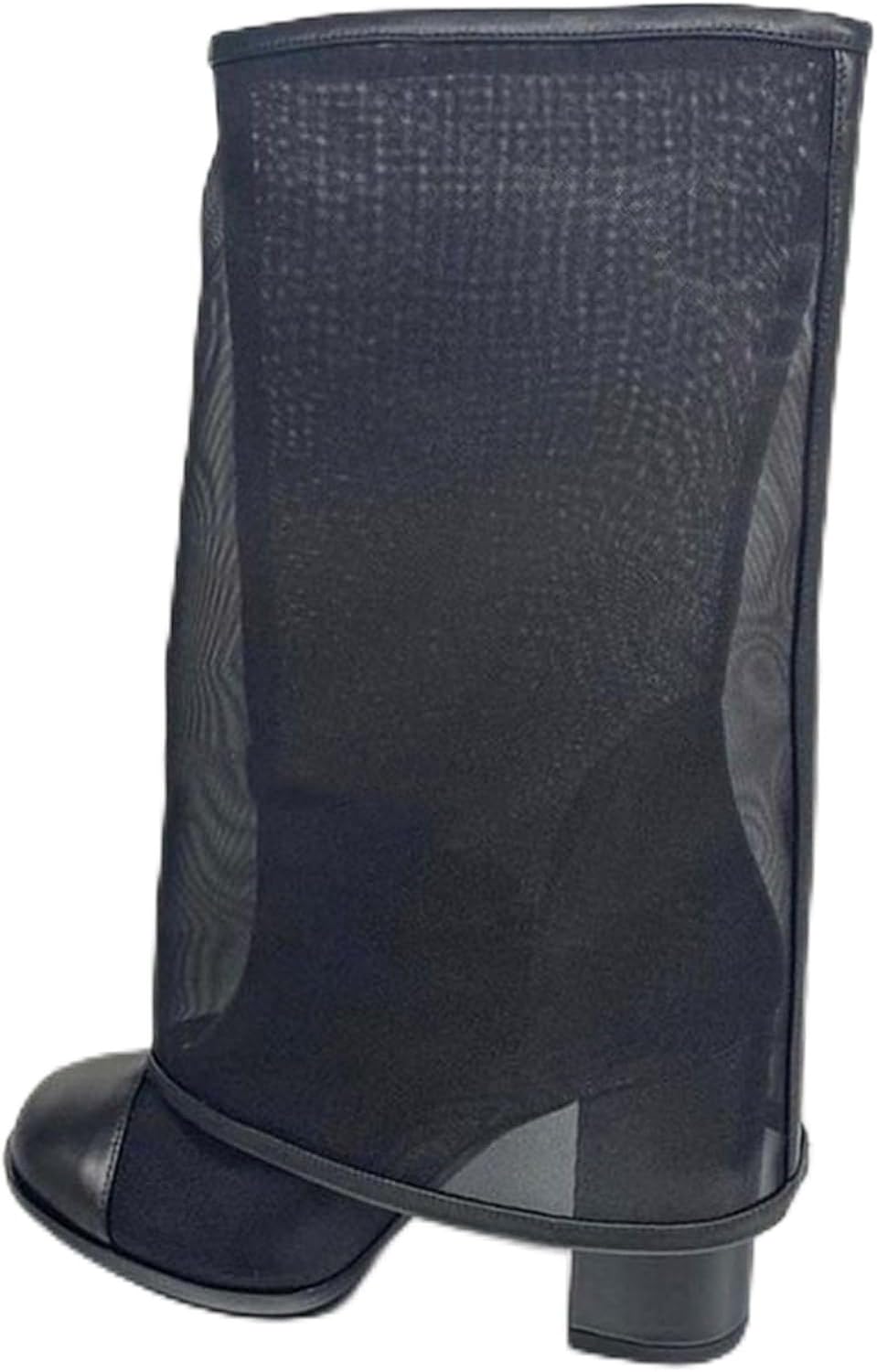 Women's Slip On Chunky High Heel Round Toe Air Mesh Fold Over Fashion Clubwear Party Mid Calf Boots