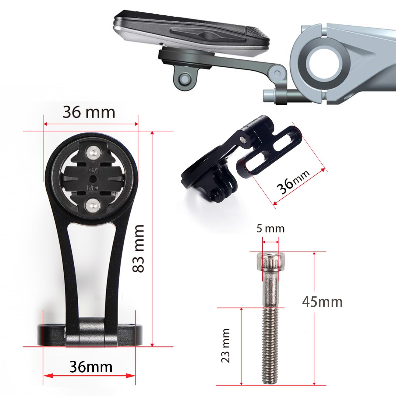 CNCLOL Fahrradcomputer Halterung für Garmin,Vorbauhalterung für Garmin Edge 200, 500, 510,530,540, 800, 810, 830,840,1000,1030,1040,1050 radcomputer Halterung （Schwarz/Rot）