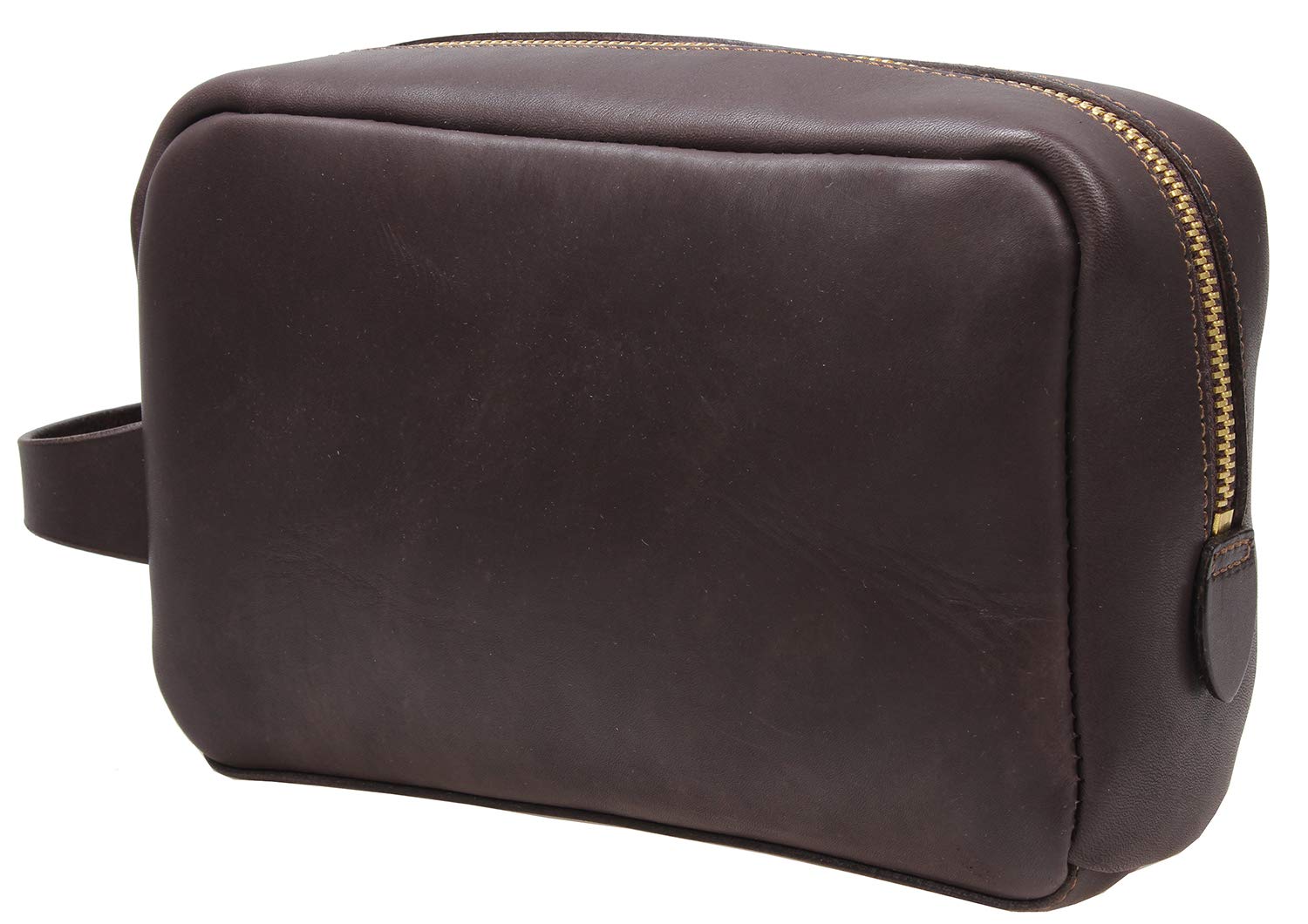 Mens Leather Toiletry Bag Shaving Dopp Kit Travel Organizer Bag H007 (brown)