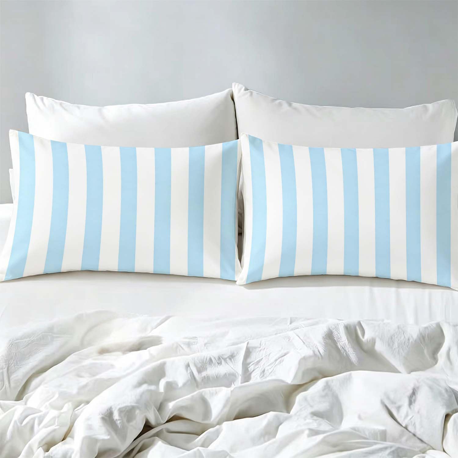 Drap Housse 180x200 cm Rayures Bleues 3D Drap-Housse Rayures Draps Housses Microfibre 2 Personnes avec 2 Taie d'oreillers pour Matelas Épais XCW6118