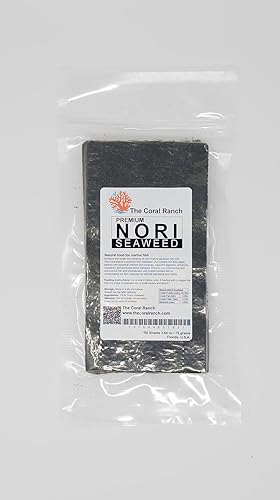 Miniatura 5 de Algas nori prémium - 50 hojas - Paquete resellable - Alimento para peces marinos, espigas, peces mariposa, pez ángel, 5.29 onzas