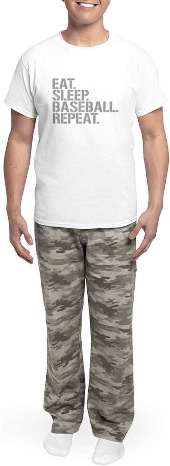 CafePress Eat Sleep Baseball Repeat Pajamas Men's Novelty Light Pajama Set, Comfortable PJ Sleepwear