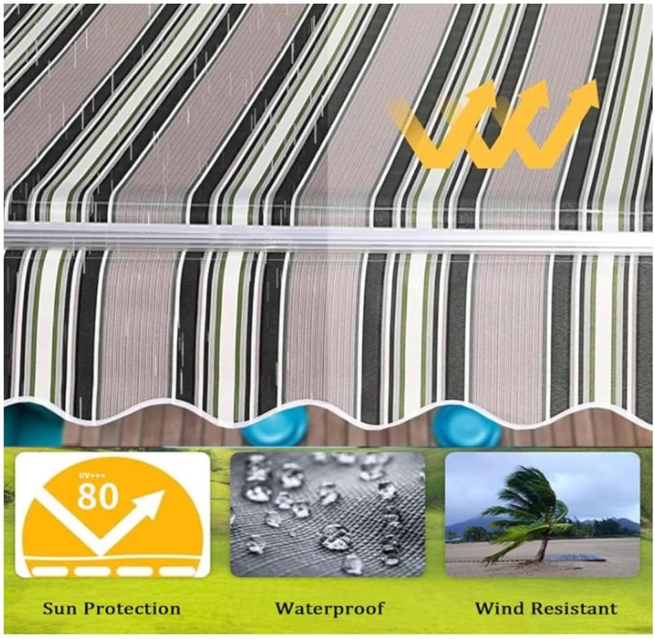 Shade Cloth Sunsetter Retractable Replacement 6.5ft 8ft 10ft 11.5ft 12ft 13ft 16ft 20ft, Sunshade Patio Awnings Replace Canvas, Stripes(Stripe 2,16x13ft/500x400cm)