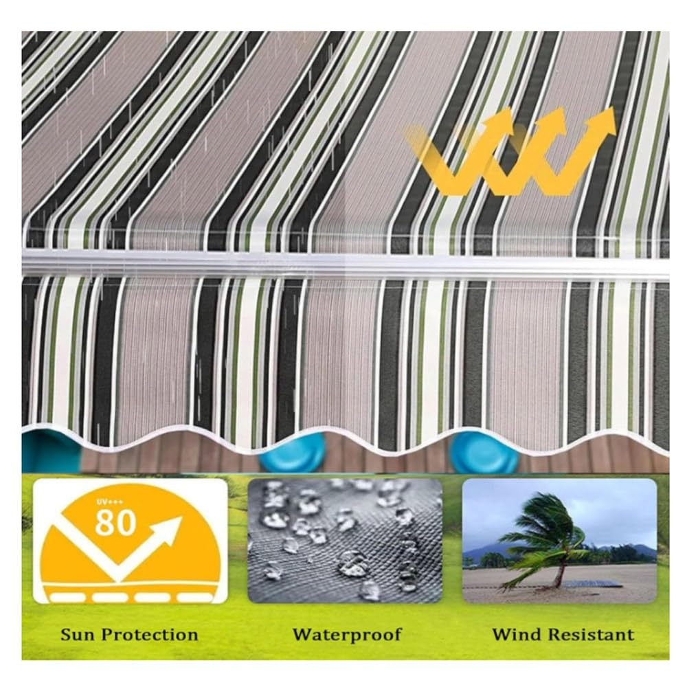 Auvents rétractables en tissu de rechange pour terrasse - 2 m - 6,1 m - Motif rayé - 10x8ft / 300 x 250 cm - Pour auvent et protection d'extérieur