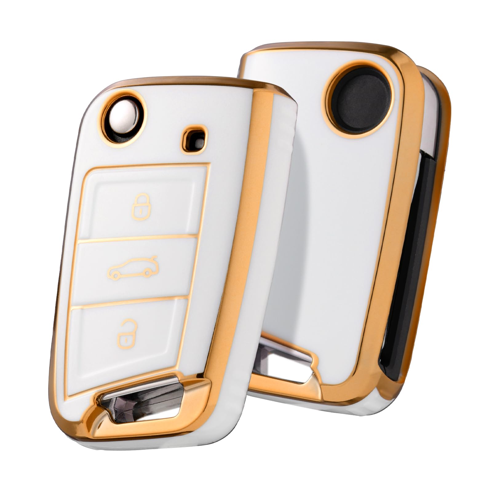 OATSBASF Car Key Case For VW, Key Case Compatible with VW Golf 7 MK7，Silicone Key Case, Key Box Cover for VW Polo, Skoda, Tiguan, 3 Buttons (gold trim-green) — view 7
