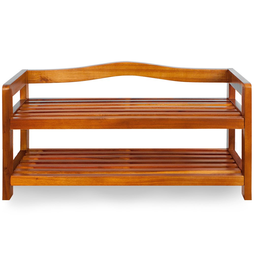 Casaria Scarpiera 74x26x42cm Max 80Kg 2 Ripiani Legno D'acacia Scaffale Porta Scarpe Design Rustico
