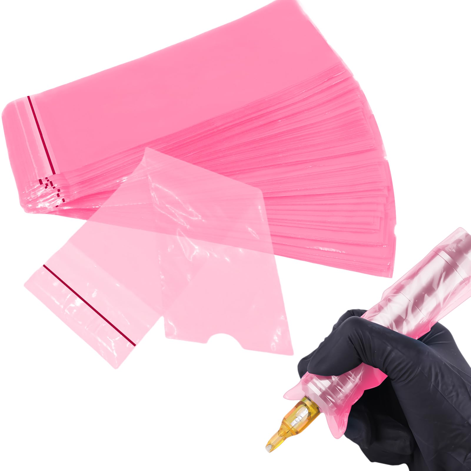 200PCS Disposable Tattoo Pen Bags Large Tattoo Pen Sleeves 18 x 6,5 cm Plastic Tattoo Machine Covers for Cartridge Machine Accessories Supplies for Artists (Pink)
