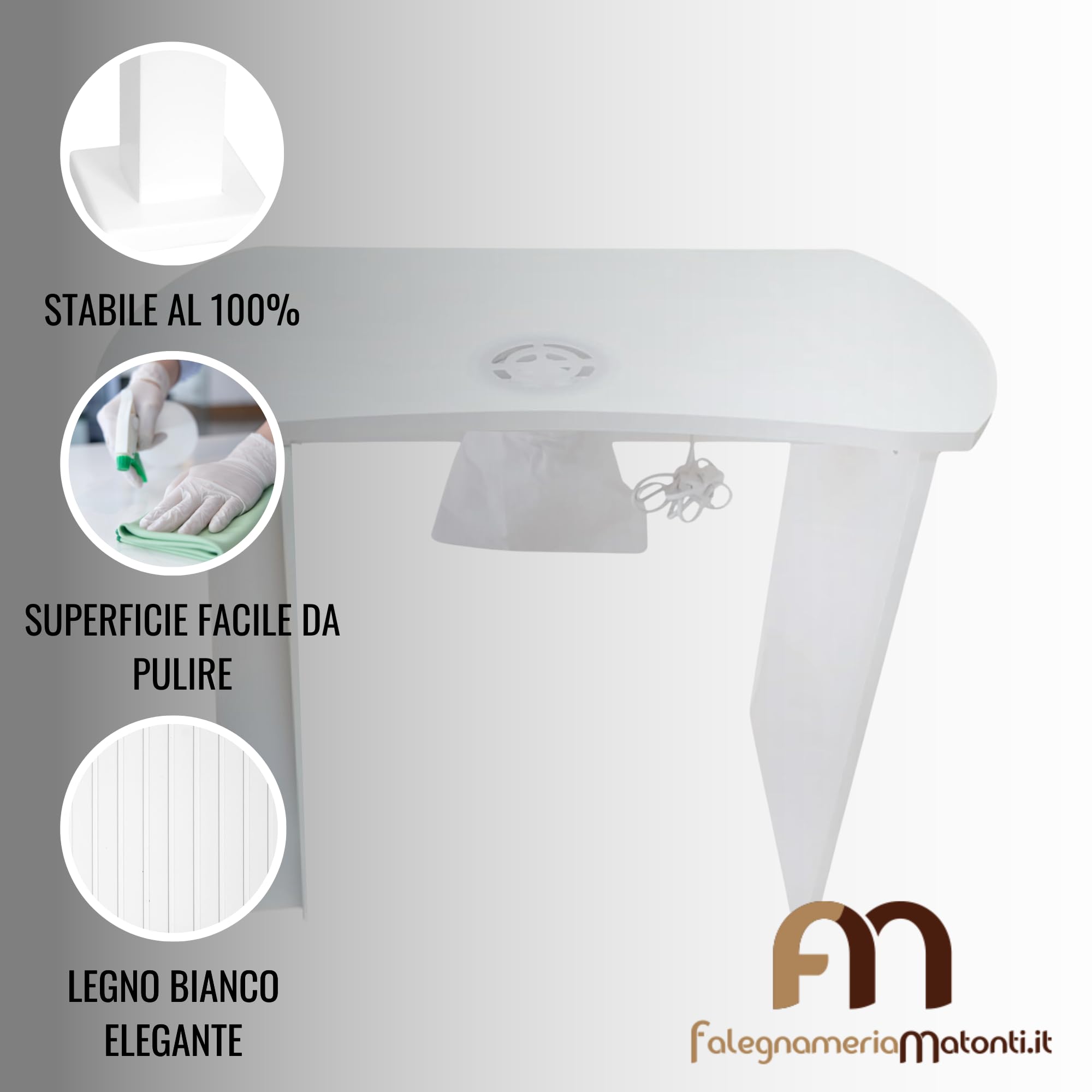 Falegnameria Matonti Tavolo Manicure Professionale con Aspiratore Elettrico 25W per Unghie, Nail Art, Polveri Made in Italy