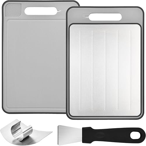 Bandeja de descongelación 4 en 1 para carnes congeladas, descongelador de carne con protector de dedos y pala de limpieza, tabla de descongelación