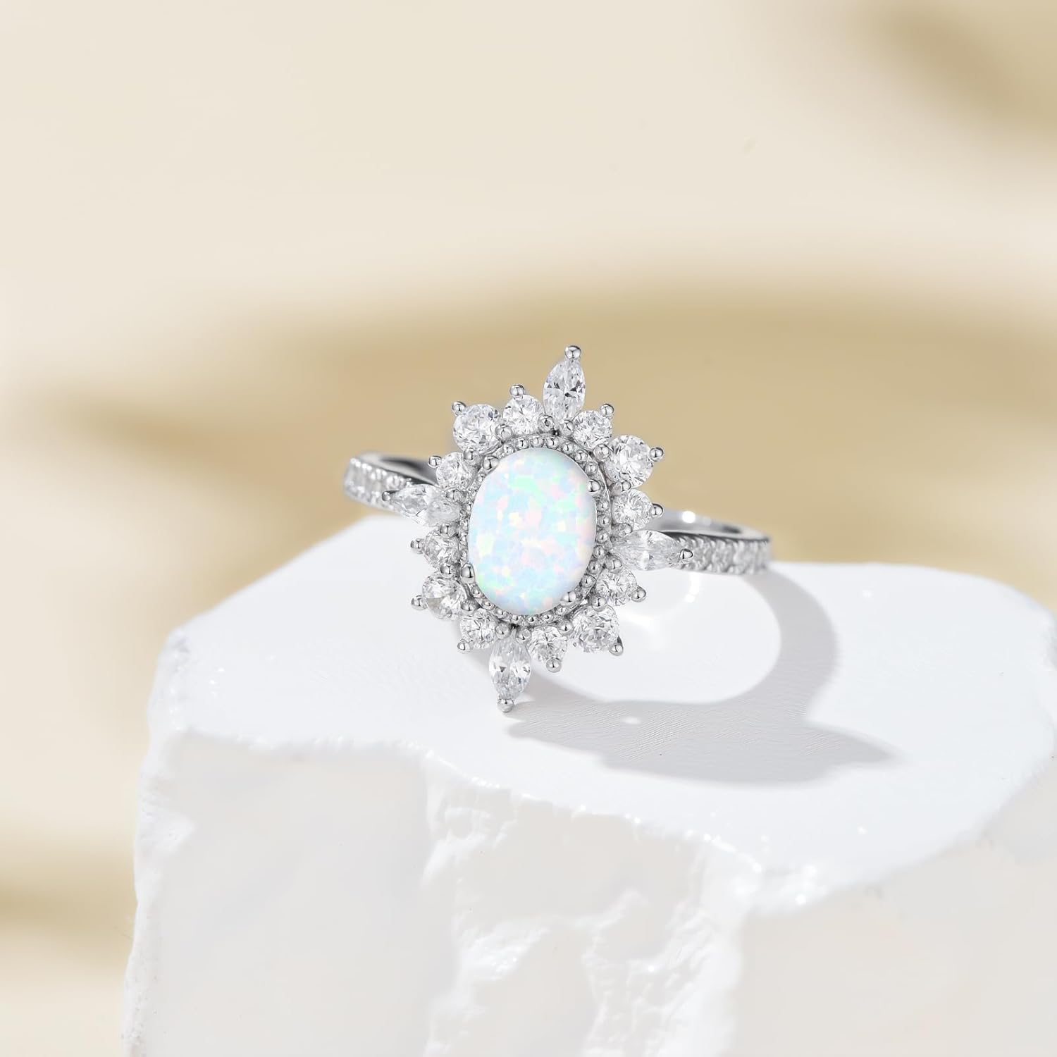 YDD 1.5ct Oval Cut Opal Engagement Rings for Women Halo Genuine Opal Rings for Women 925 Sterling Silver Opal Wedding Ring Anniversary Promise Ring - Image 2