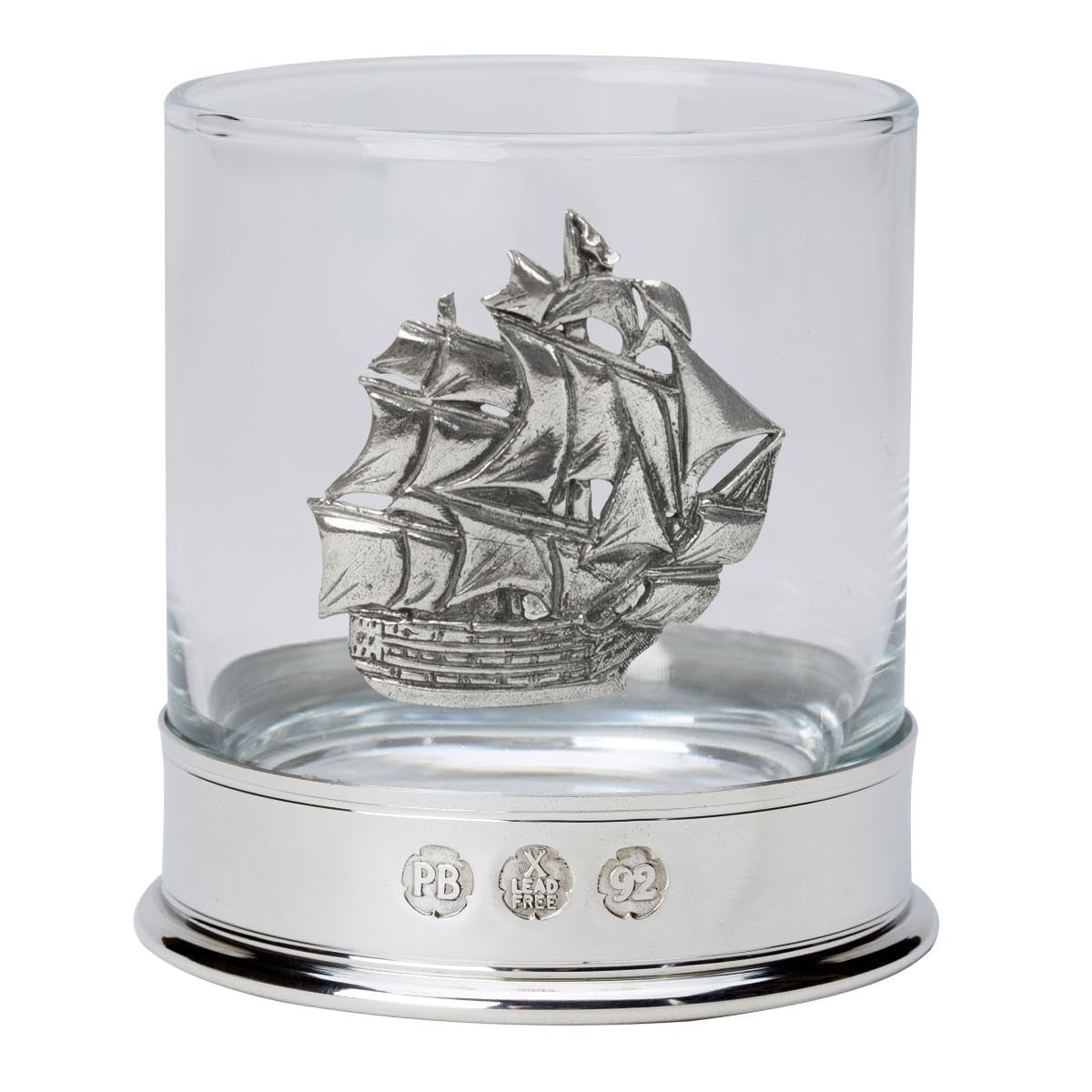 Pewter-Mounted Whisky Tumbler with HMS Victory Badge